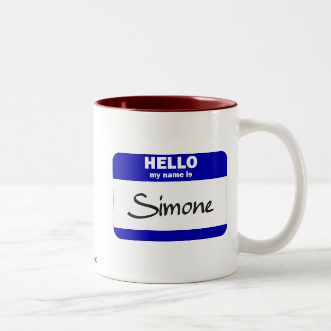 Hejen mitt namn är Simone (blått) Två-Tonad Mugg (Höger)