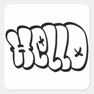 HEJER BUBBLAR GRAFITTI FYRKANTIGT KLISTERMÄRKE