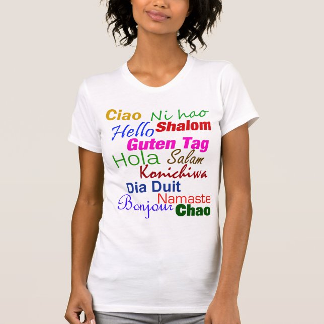 Hejer i T-tröja för många språk T-shirt (Framsida)