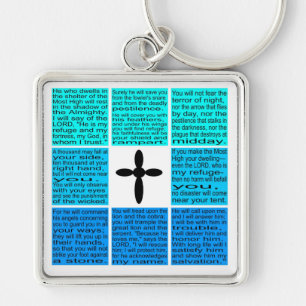Hel Psalm 91 Keychain Fyrkantig Silverfärgad Nyckelring