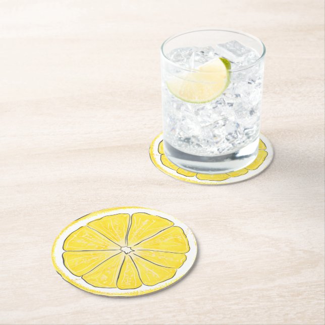 Hel Skiva Citron i Vattenfärg Underlägg Papper Rund (Insitu)