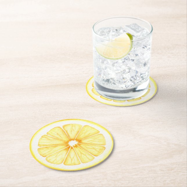 Hel Skiva Citron i Vattenfärg Underlägg Papper Rund (Insitu)