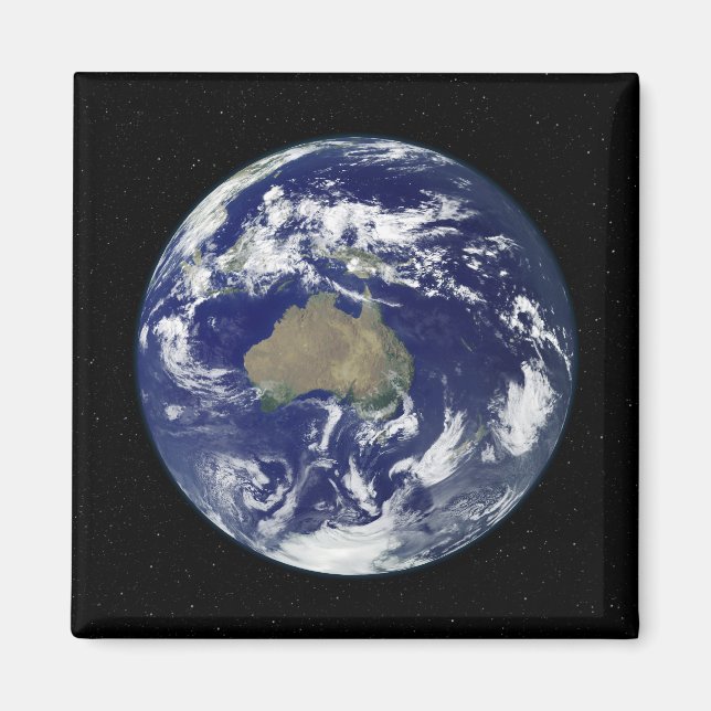 Hel upplyst jord centrerad på Australien och ocean Magnet (Framsidan)