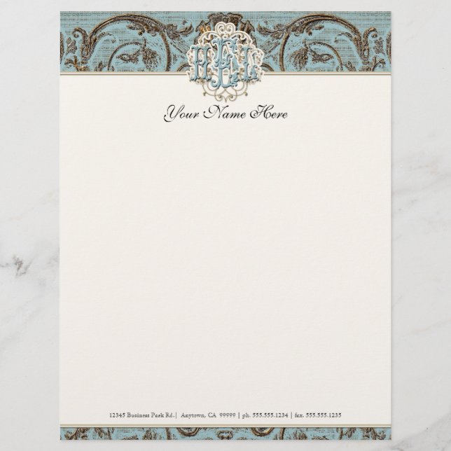 HEL Vintage Parchment Blue Letterhead Återuppta Pa Brevhuvud (Framsida)