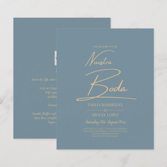 Hela 1-Eleganten-glaset Teal Guld Nuestra Boda (Fram/baksida)