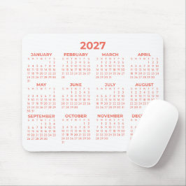 Hela År 2027 Grundläggande Kalender Coral Vit Musmatta
