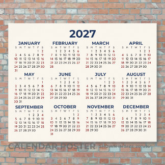Hela År 2027 Horisontell Kalender Dina Färger Poster