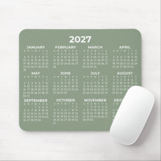 Hela Året 2027 Kalender Elegant Salvia Grön Musmatta