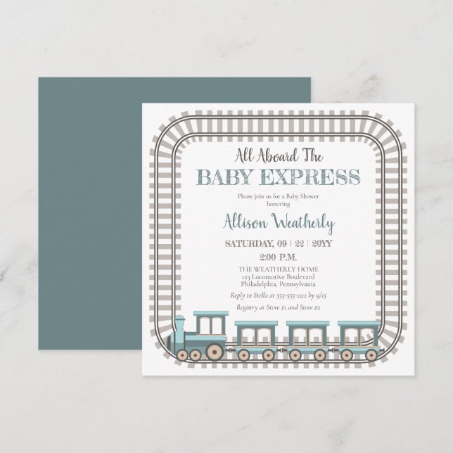 Hela Baby Express Tåg Boy Shower Inbjudningar (Fram/baksida)