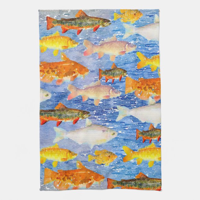 Hela fisken i köket till havs kökshandduk (Vertikal)