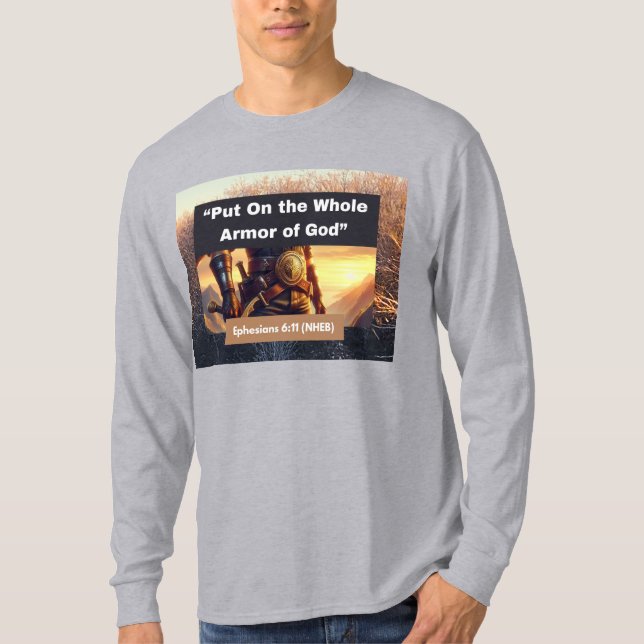 Hela Guds armor - Långärmad Lt Grått T-shirt (Framsida)