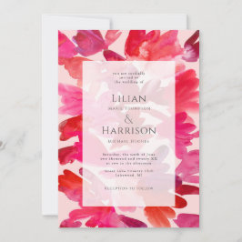 Hela Kärlek Watercolor Rosa Red Bröllop Inbjudningar