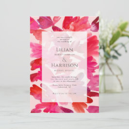 Hela Kärlek Watercolor Rosa Red Bröllop Inbjudningar