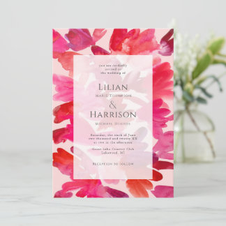 Hela Kärlek Watercolor Rosa Red Bröllop Inbjudningar