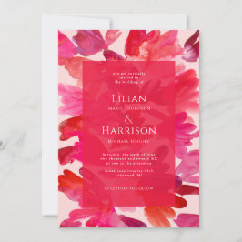 Hela Kärlek Watercolor Rosa Red Bröllop Inbjudningar