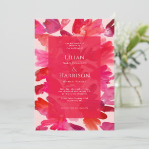 Hela Kärlek Watercolor Rosa Red Bröllop Inbjudningar