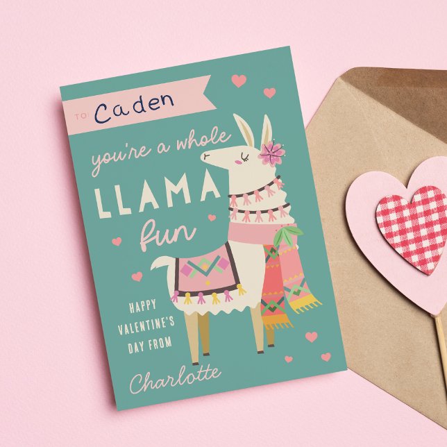 Hela Llama Roligt Classroom Valentine Day Card Inbjudningar (Skapare uppladdad)