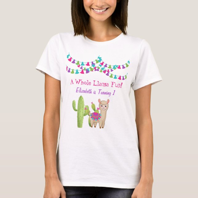Hela Llama Roligt Rosa Lila Cactus Birthday T Shirt (Framsida)