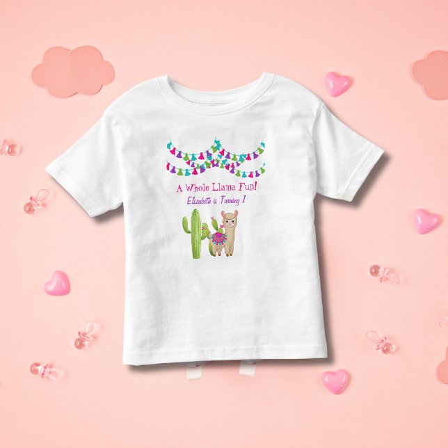 Hela Llama Roligt Rosa Lila Cactus Child Birthday T Shirt (A Whole Llama Fun Llama and Cactus Personalized 1st, 2nd, 3rd Birthday party t-shirt )