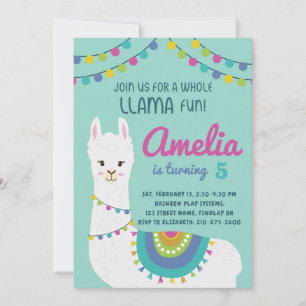 Hela Llama-Roligten Cute Birthday Party oavsett ål Inbjudningar