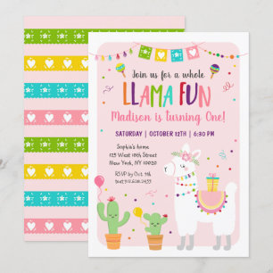 Hela Llama-Roligten Fiesta Cactus Birthday-inbjuda Inbjudningar