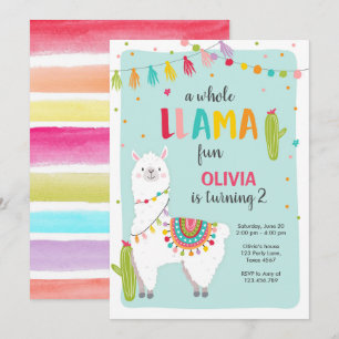 Hela Llama-Roligten Fiesta Flickfödelsedagsinbjuda Inbjudningar