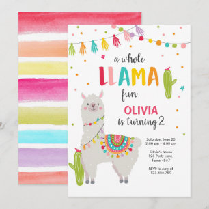 Hela Llama-Roligten Fiesta Flickfödelsedagsinbjuda Inbjudningar
