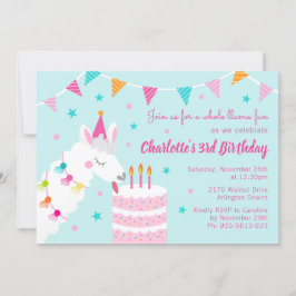 Hela Llama-Roligten kummel 3:e födelsedagen Aqua Inbjudningar