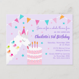 Hela Llama-Roligten Kummel 3:e födelsedagens Lila Inbjudan Vykort