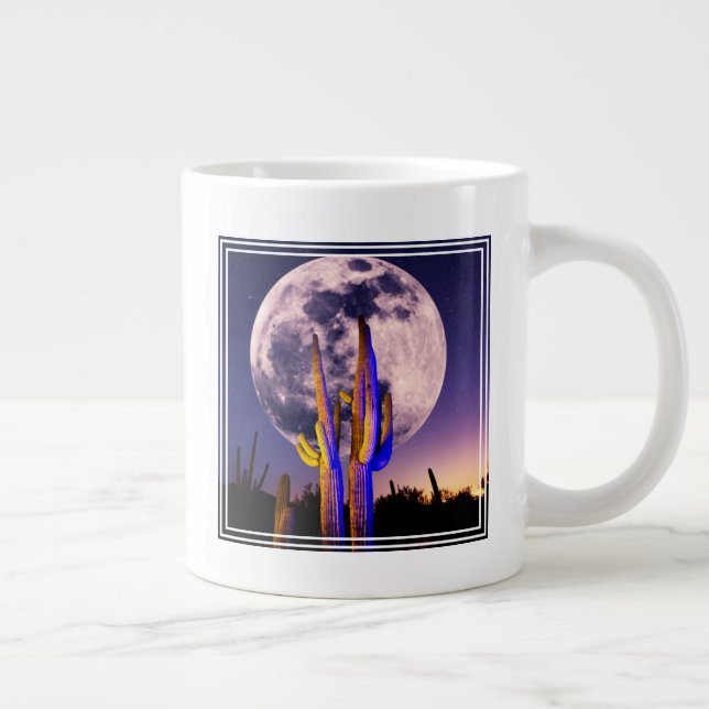 Hela månen över Saguaro Cactus Jumbo Mugg (Höger)