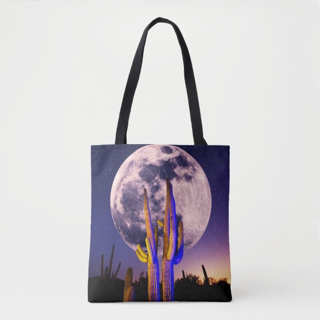 Hela månen över Saguaro Cactus Tygkasse (Framsida)