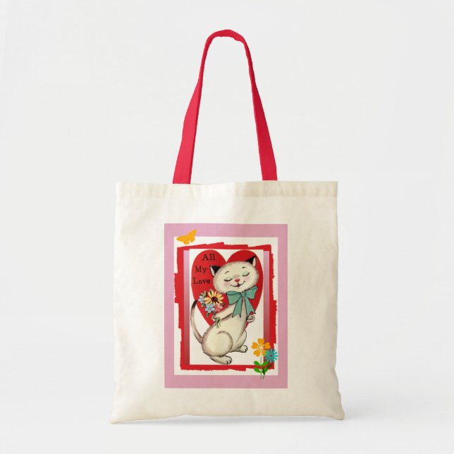 Hela min Kärlek Valentine Coola Cat Canvas Tote Ba Tygkasse (Framsidan)