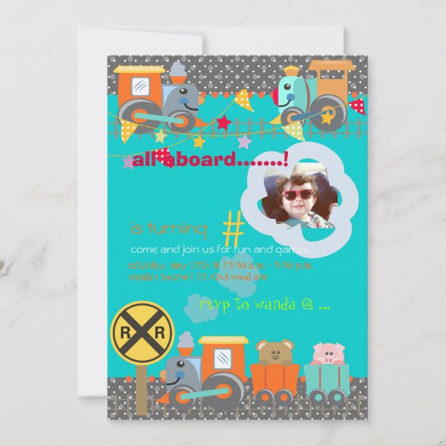 Hela ombord, tåg födelsedagsfest inbjudan (Framsida)