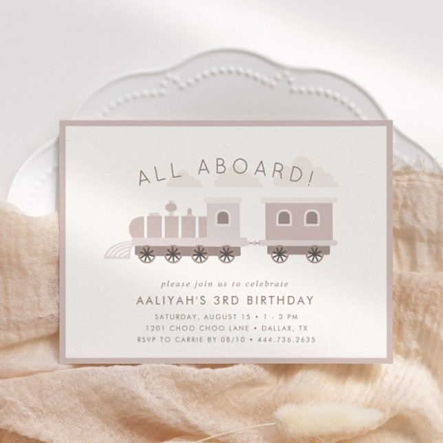 Hela planet! Girls Tåg Födelsedagsfest Inbjudningar (Customize this adorable dusty pink choo choo train invitation!)