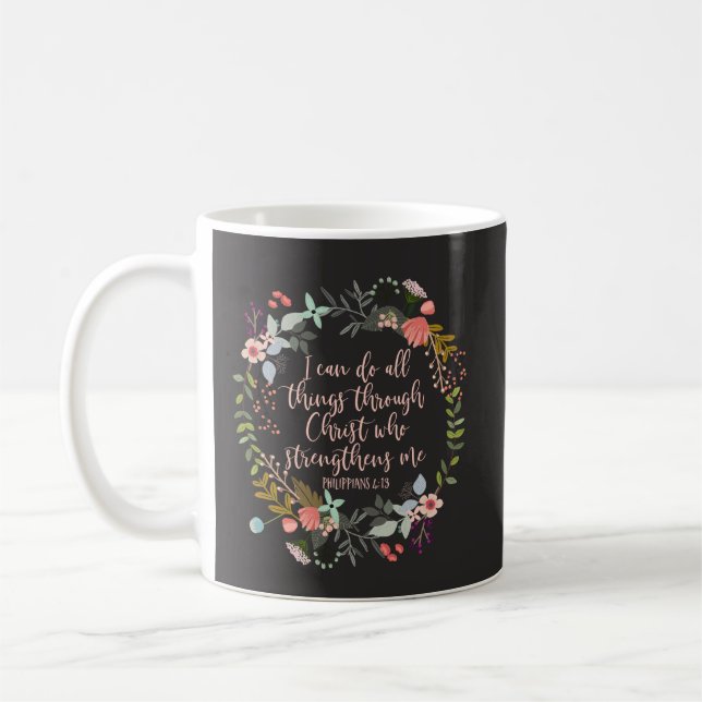 Hela sak genom Kristus Philippians Bible Verse Kaffemugg (Vänster)