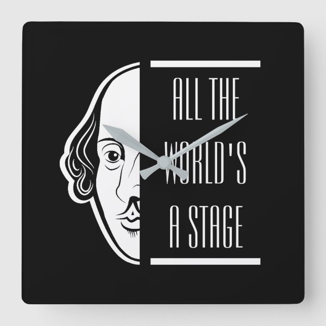 Hela världens Shakespeare-citat Thespian Fyrkantig Klocka (Framsida)
