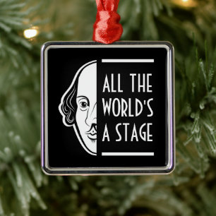 Hela världens Shakespeare Thespian-citat Julgransprydnad Metall