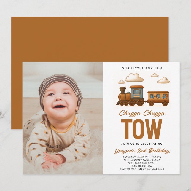 Hela Vintagen Tåg 2:a födelsedagen party Inbjudningar (Fram/baksida)