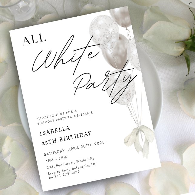 Hela vita Party A-natten i vit födelsedag Inbjudningar (All White Party A Night in White Birthday Invitation)