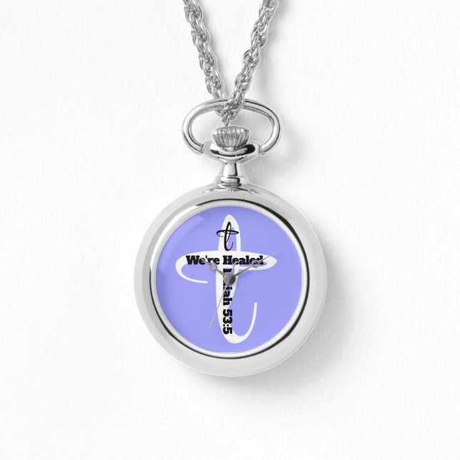 Helad av Jesus Bibelvers Kristet Tro Blå Armbandsur (Framsida)