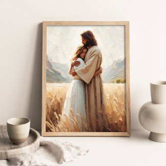 Helande famn, Jesus kramar flicka, Jesus och kvinn Poster