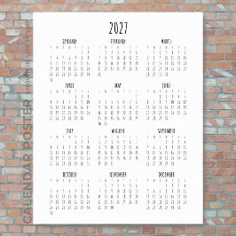 Helårs kalender 2027 Script Svart och Vitt Poster