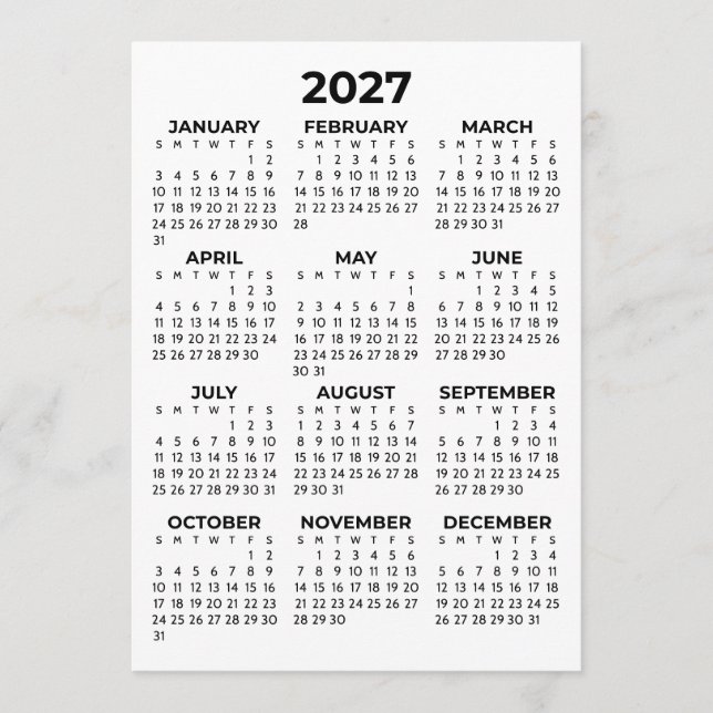 Helårsvy 2027 Kalender Enkel Kort (Framsida)