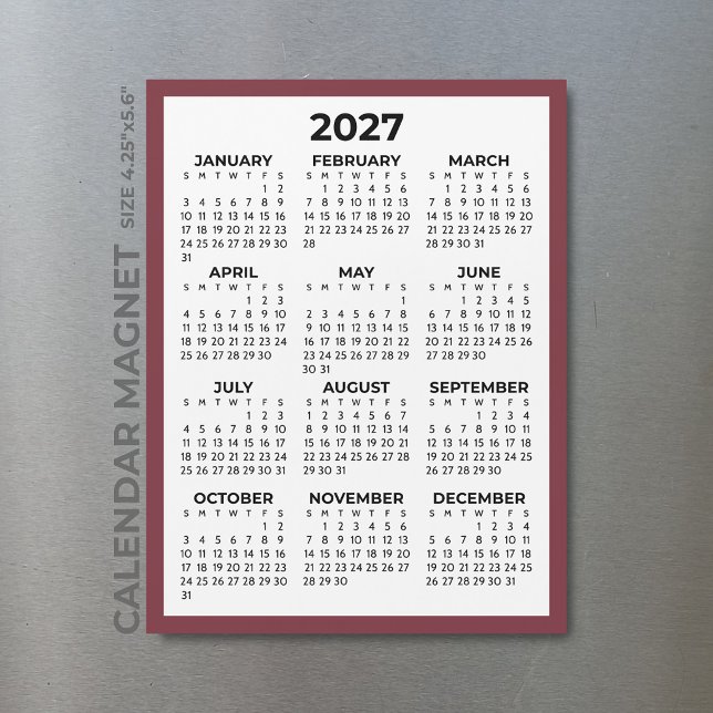 Helårsvy 2027 Magnetkalender Burgunderröd (Skapare uppladdad)