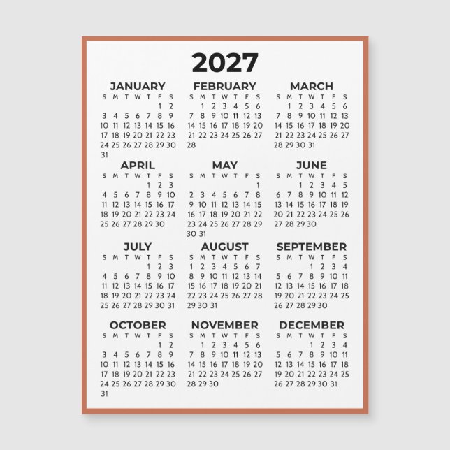 Helårsvy 2027 Magnetkalender Terrakotta (Framsida)