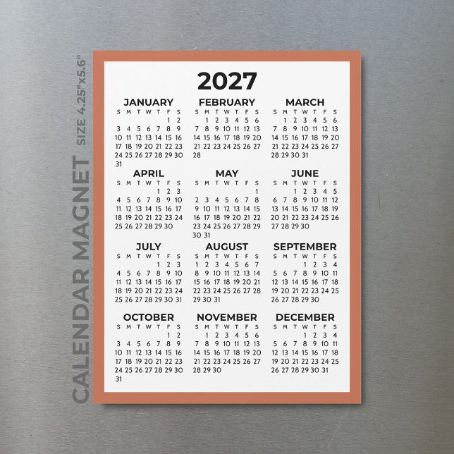Helårsvy 2027 Magnetkalender Terrakotta (Skapare uppladdad)