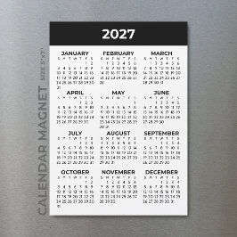 Heldårsvy 2027 Svart Vitt Magnetiskt Kalender