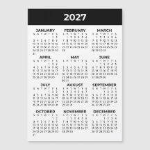 Heldårsvy 2027 Svart Vitt Magnetiskt Kalender