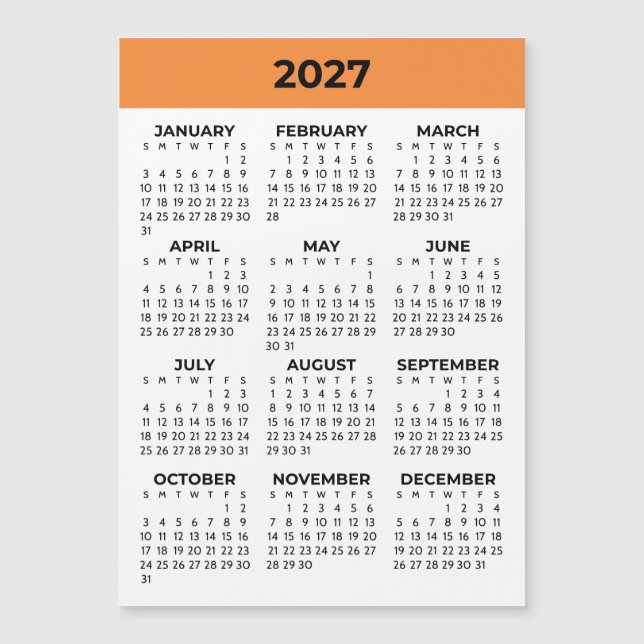 Heldelsvy 2027 Tangerine Magnetisk Kalender (Framsida)