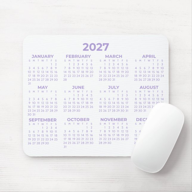 Heldskalender 2027 Lavendel Lila Vit Musmatta (Med mus)